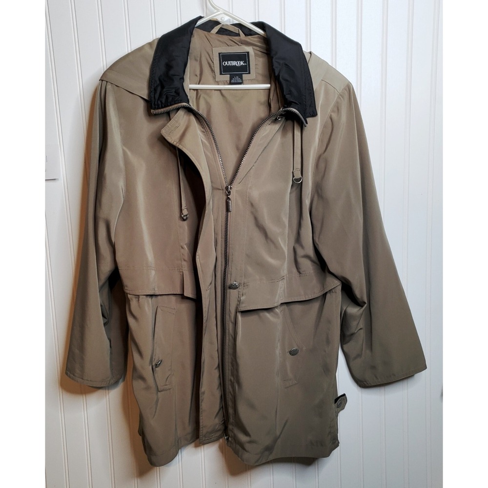 Outbrook Men's‎ Long Lined Hooded Beige Coat Hidden Zipper closure with Lining